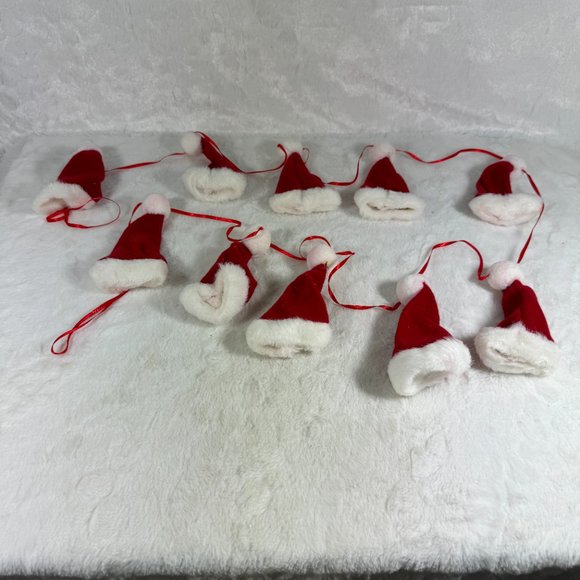 Set of 9 stuffed Santa Claus Christmas ornaments & string of Hats - Picture 8 of 9